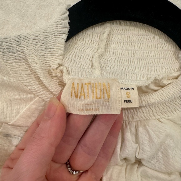 Nation Ltd Melanie Smocked Peasant Tee Ivory 100% Pima cotton - Picture 4 of 6